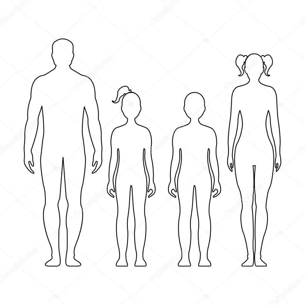 Human front side Silhouette. Isolated on White Background. Vector illustration.
