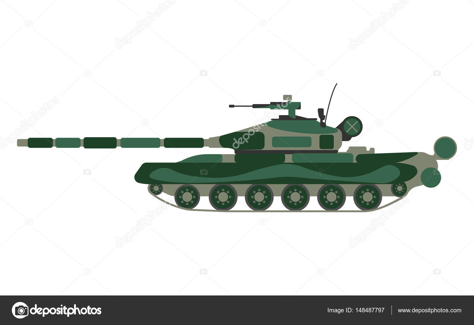 Танковая Карикатура. Значок Военной Техники. Векторная Иллюстрация.