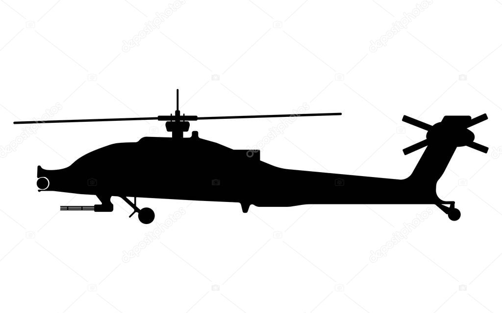 Helicopter silhouette. Military equipment icon. Vector illustration