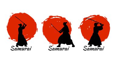 Japon Samurai Warriors siluet. Vektör çizim.