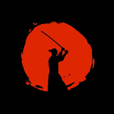 Japon Samurai Warriors siluet. Vektör çizim.