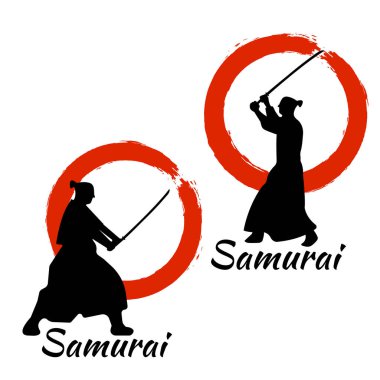 Japon Samurai Warriors siluet. Vektör çizim.
