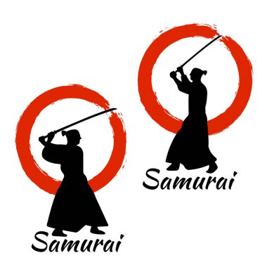 Japon Samurai Warriors siluet. Vektör çizim.