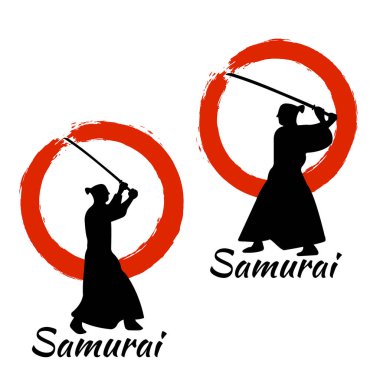 Japon Samurai Warriors siluet. Vektör çizim.