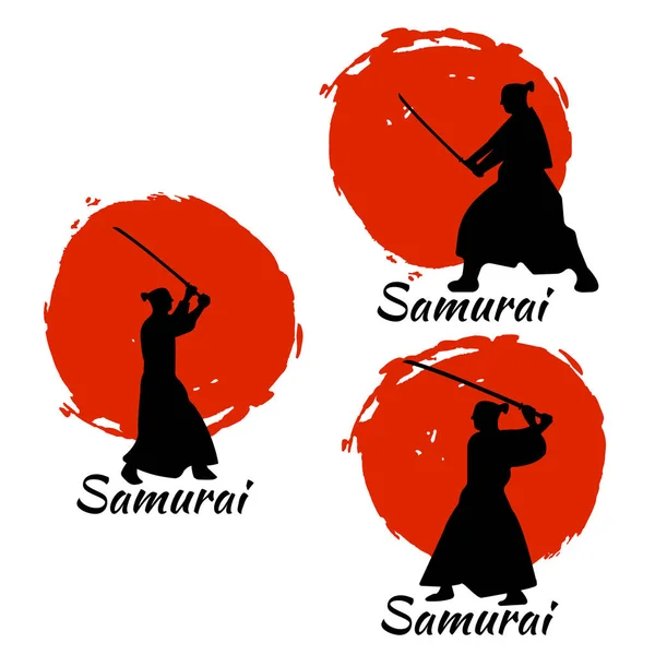 Samurai Guerrieri Giapponesi Silhouette. Illustrazione vettoriale . — Vettoriale Stock