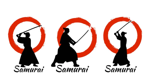 Japanese Samurai Warriors Silhouette. Vector illustration. — Stock Vector