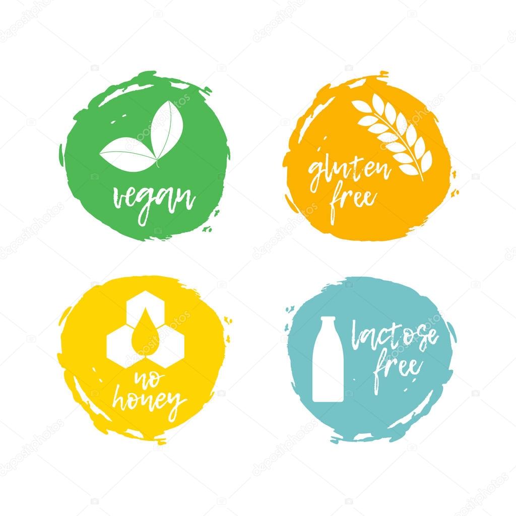 Set of food labels - allergens. Food intolerance symbols.
