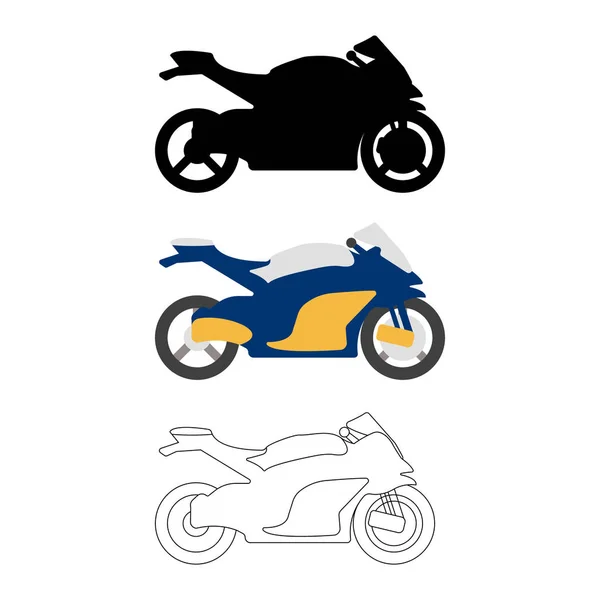 Set of Flat Bike icon. Cartoon, Outline, Silhouette Vector illustration — Stock Vector