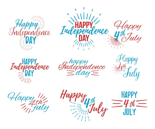 Feliz 4 de julio y Tarjetas de felicitación del Día de la Independencia . — Vector de stock