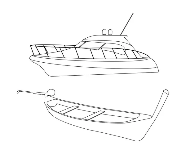 Speedboot en Pirogue platte pictogram. Overzicht vectorillustratie — Stockvector