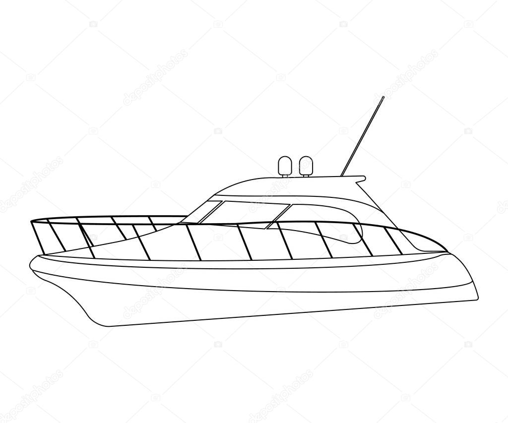 Speedboat flat icon and sign. Outline Vector Illustration