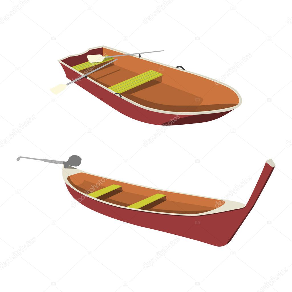 Boat and Pirogue flat icon. Cartoon Vector Illustration