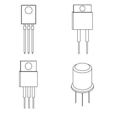 Transistör anahat simgeler kümesi. Vektör çizim
