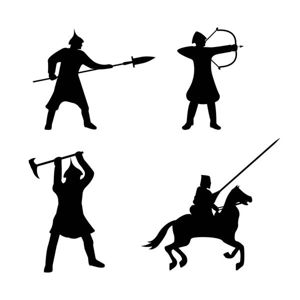 The Set of Warriors Silhouette on white background. — Stock Vector