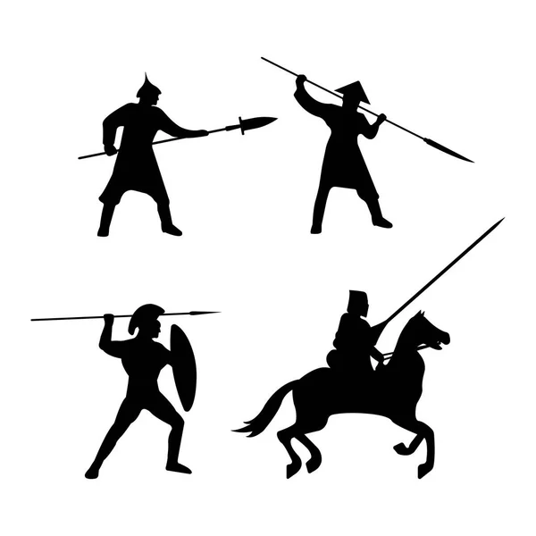 L'ensemble des guerriers Silhouette sur fond blanc . — Image vectorielle