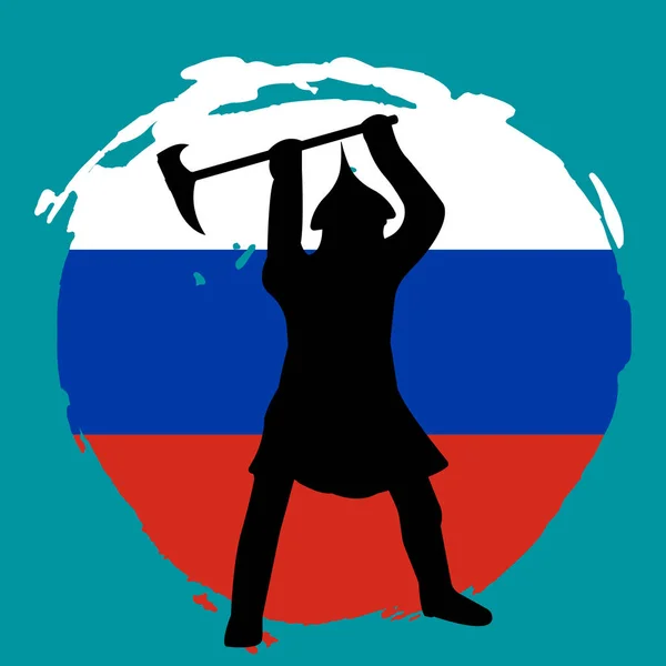 Warrior siluett på Ryssland flagga bakgrund. — Stock vektor