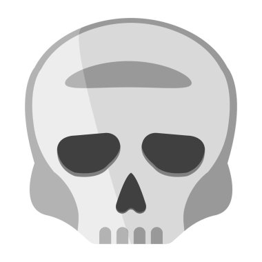 Kafatası çizgi film simgesi yeşil zemin üzerine.