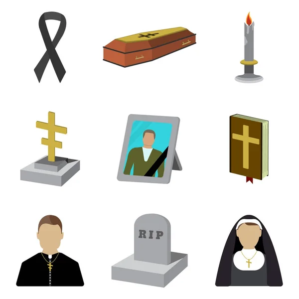 Conjunto de ícone de desenho animado funeral. Ilustração vetorial isolada . — Vetor de Stock