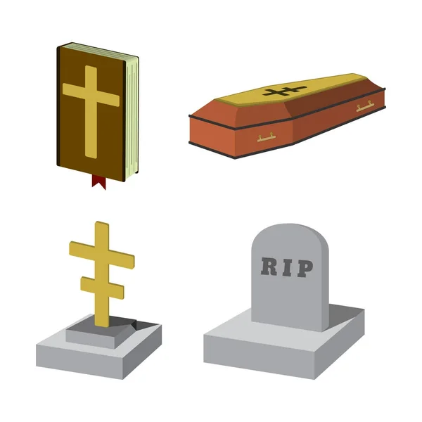 Conjunto de ícone de desenho animado funeral. Ilustração vetorial isolada . — Vetor de Stock