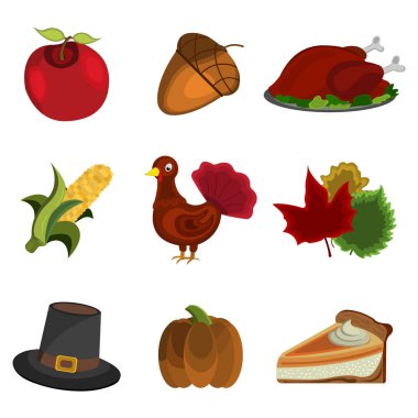 Şükran günü dizi: Apple, meşe palamudu, Türkiye, Mısır, şapka, Pumpki