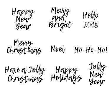 Neşeli Noel kartı hat metin içeren dizi. Selamlar, tebrikler için şablon Yeni eve taşınma partisi afişleri, Davetiyeler, fotoğraf bindirmeleri. Vektör çizim