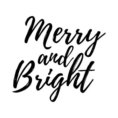 Neşeli Noel kartı ile hat Merry ve parlak. Selamlar, tebrikler için şablon Yeni eve taşınma partisi afişleri, Davetiyeler, fotoğraf bindirmeleri. Vektör çizim