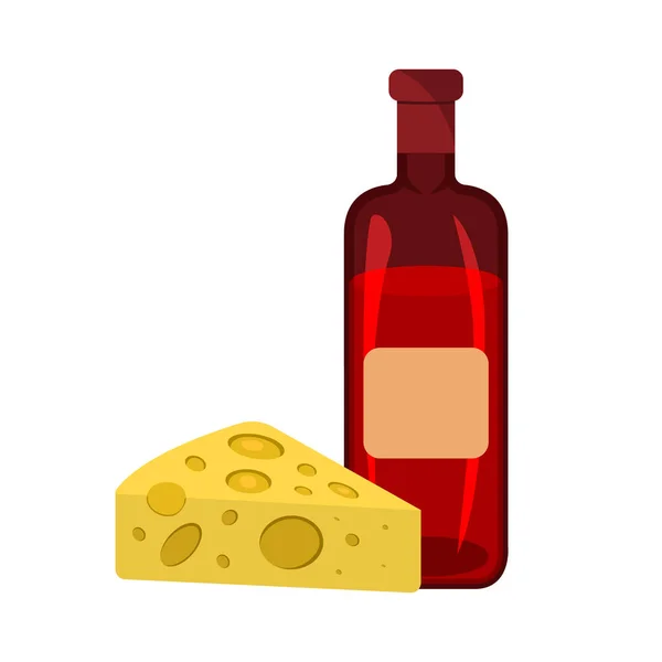 Pictogram van kaas en wijn. BBQ- en picknick label op witte achtergrond. Cartoon stijl. Vectorillustratie — Stockvector