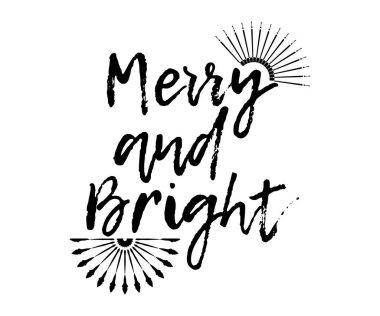 Neşeli Noel kartı ile kuvvetli güneş ışığı ve hat Merry ve parlak. Selamlar, tebrikler için şablon Yeni eve taşınma partisi afişleri, Davetiyeler, fotoğraf bindirmeleri. Vektör çizim