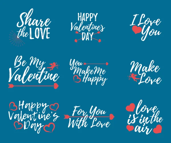 Conjunto de etiqueta Love. Fuente con Brush. Placas de San Valentín. Icono de ilustración vectorial — Archivo Imágenes Vectoriales