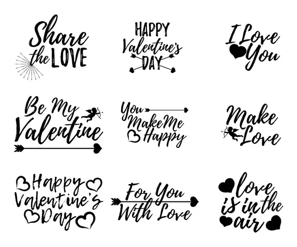 Conjunto de etiqueta Love. Fuente con Brush. Placas de San Valentín. Icono de ilustración vectorial — Vector de stock