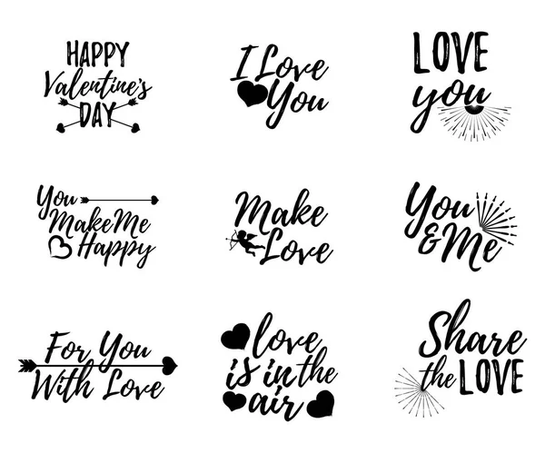 Conjunto de etiqueta Love. Fuente con Brush. Placas de San Valentín. Icono de ilustración vectorial — Vector de stock