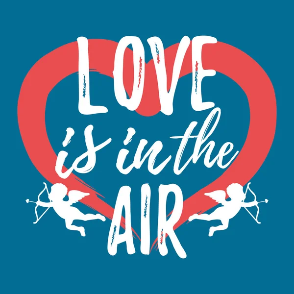 El amor está en el aire con la etiqueta del corazón. Fuente con Brush. Placas de San Valentín. Icono de ilustración vectorial — Vector de stock