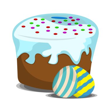 Paskalya kek simgesi. Beyaz arka plan üzerinde Paskalya etiket. Karikatür tarzı. Vektör çizim