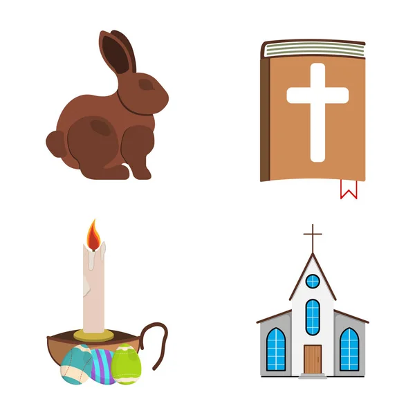 Conjunto de icono de Pascua. Etiqueta de Pascua sobre fondo blanco. Estilo de dibujos animados. Ilustración vectorial — Archivo Imágenes Vectoriales