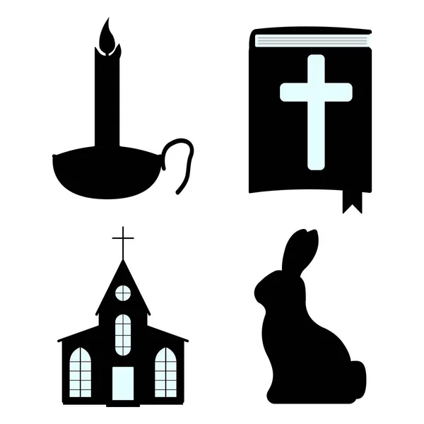 Set di icone di Pasqua. Etichetta pasquale su sfondo bianco. Stile semplice. Illustrazione vettoriale — Vettoriale Stock