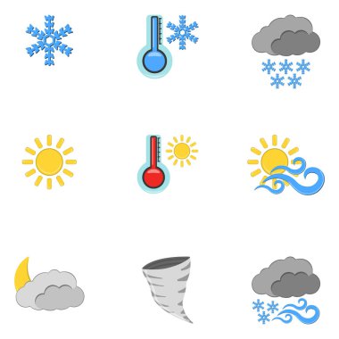 9 Hava simge kümesi. Beyaz arka plan üzerinde Web hava etiketi. Çizgi film vektör Illustratio