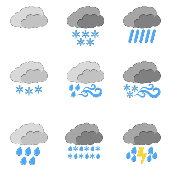 Zestaw 9 ikonę pogody. Etykieta Pogoda dla sieci Web na białym tle. Ilustracja kreskówka wektor. — Wektor stockowy