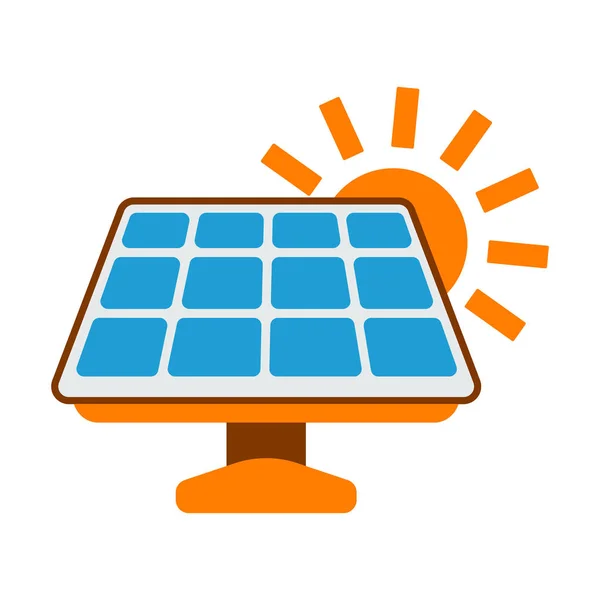 Icône de batterie solaire. Étiquette Sun Energy pour Web sur fond blanc. Illustration vectorielle plate — Image vectorielle