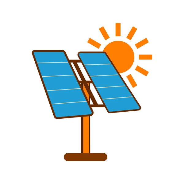 Icône de batterie solaire. Étiquette Sun Energy pour Web sur fond blanc. Illustration vectorielle plate — Image vectorielle