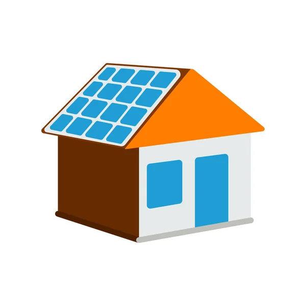 Casa con Icono de batería solar. Etiqueta Sun Energy para Web sobre fondo blanco. Ilustración de vectores planos — Archivo Imágenes Vectoriales