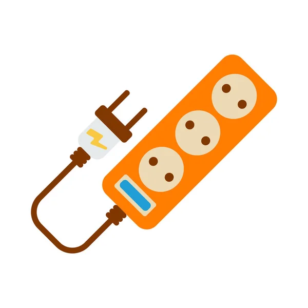 Icono de cable de extensión. Etiqueta energética para Web sobre fondo blanco. Ilustración de vectores planos — Vector de stock