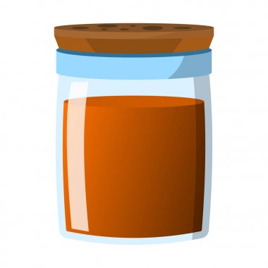 Şişe ve şişe kutsal kişilerin resmi. Etiket fantezi iksir ve iksiri. Karikatür tarzı. Vektör çizim logo