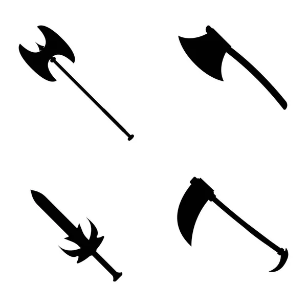 Set van wapen pictogram. Label van fantasie en middeleeuwse wapen. Eenvoudige stijl. Vector illustratie logo — Stockvector