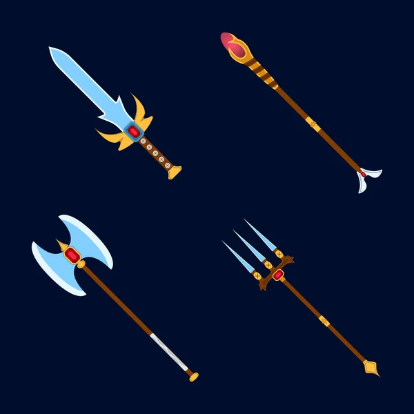 Waffensymbole. Etikett der Fantasie und mittelalterlichen Waffe. Cartoon-Stil. Vektor Illustration Logo — Stockvektor