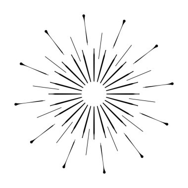 Retro şekil güneş patlaması. Vintage logo, etiket, rozet. Vektör tasarımı