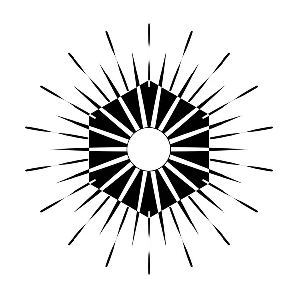 Sol retro estalló en forma. Logo vintage, etiqueta, insignia. Diseño vectorial — Archivo Imágenes Vectoriales
