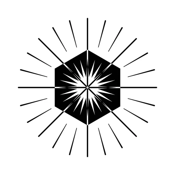 Retro Sun forma de explosão. Logotipo vintage, etiqueta, crachá. Projeto vetorial — Vetor de Stock