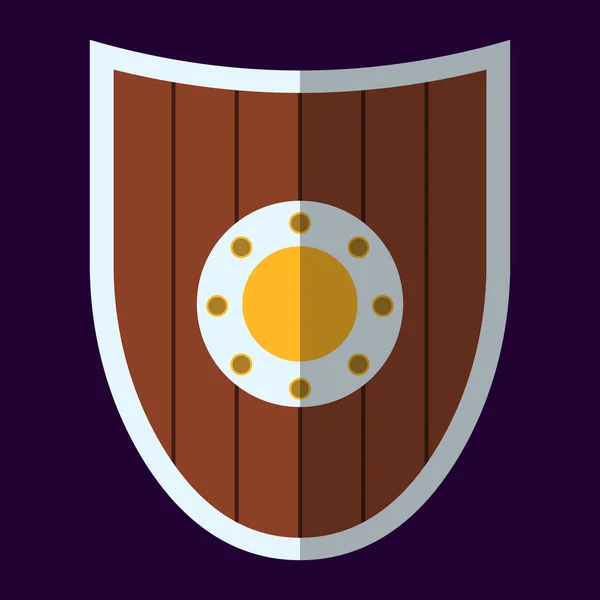 Icona e etichetta medievale dello scudo. Stile piatto. Logo illustrazione vettoriale — Vettoriale Stock