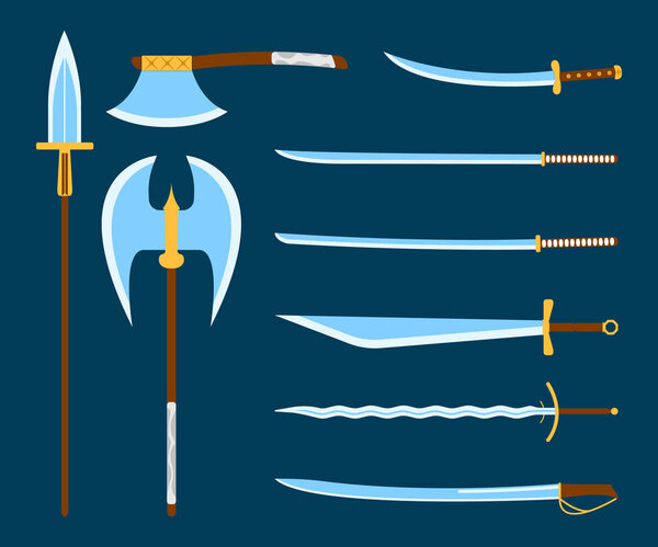 Medieval Weapon Icon and Label. Flat style. Vector illustration logo
