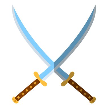 Ortaçağ kılıç simgesi ve etiketi. Düz stil. Vektör çizim logo.